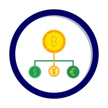 Bitcoin, dolar, avro ve yen sembollü para birimi yapısı 