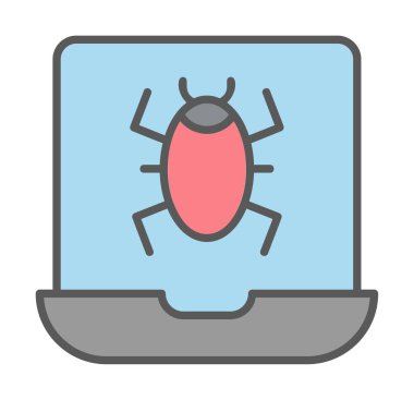 Virüs bulaşmış dizüstü bilgisayar web simgesi, vektör illüstrasyonu