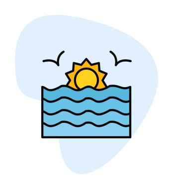 Basit düz gün batımı ve deniz vektörü 