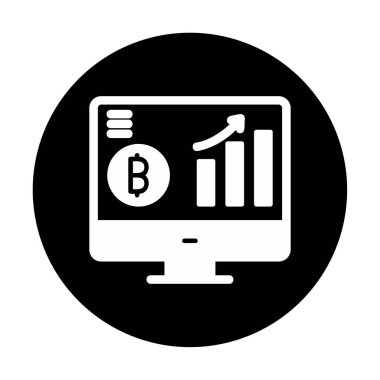 Bitcoin grafikli bilgisayar ekranı, vektör illüstrasyonu basit tasarım