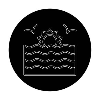 Basit düz gün batımı ve deniz vektörü 