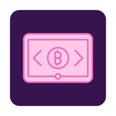 Bitcoin işaretli tablet ağ simgesi, vektör illüstrasyonu