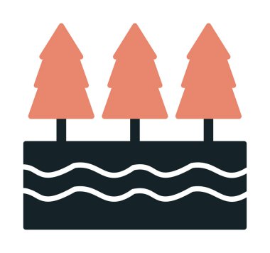 Nehir ve ağaçlar düz ikon vektör çizimi 