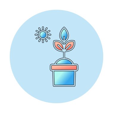 Güneş ve bitki saksı ikonunda. Vektör çizimi. Fotosentez sembolü 