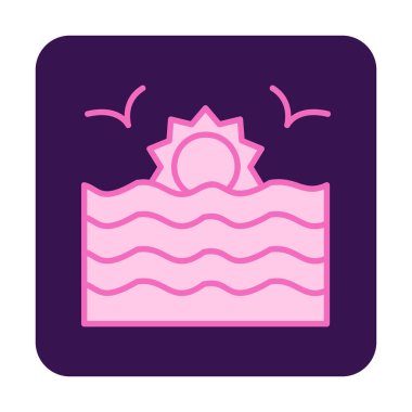 Basit düz gün batımı ve deniz vektörü 