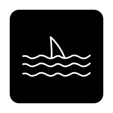 Deniz ikonunda köpekbalığı yüzgeci, vektör illüstrasyonu 