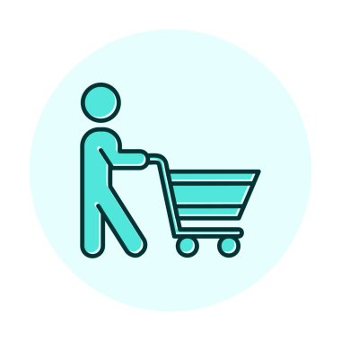 Alışveriş arabalı adam, alışveriş ikonu, vektör illüstrasyonu 