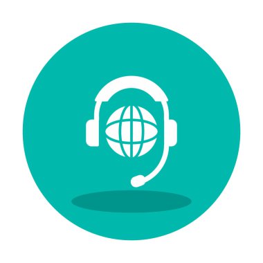 Kulaklık simgesinde Dünya küresi, vektör illüstrasyonu 