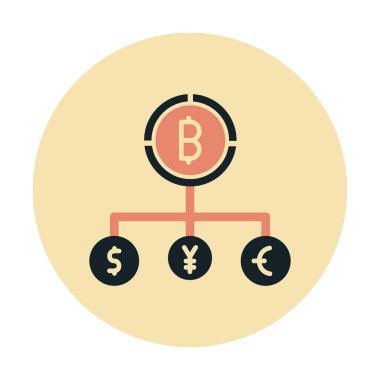 Bitcoin, dolar, avro ve yen sembollü para birimi yapısı 