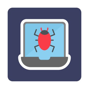 Virüs bulaşmış dizüstü bilgisayar web simgesi, vektör illüstrasyonu