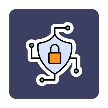 Asma kilit simgesi, vektör illüstrasyonlu güvenli kalkan