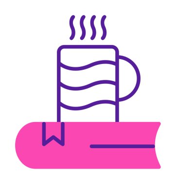 sıcak çay ve kitap simgesi, özet biçimi vektörü 