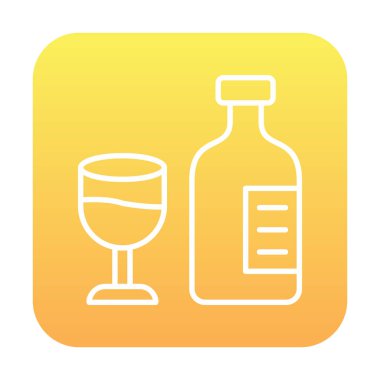 Şarap kadehi simgesi olan şişe, vektör illüstrasyonu 