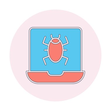 Virüs bulaşmış dizüstü bilgisayar web simgesi, vektör illüstrasyonu