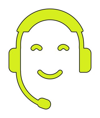 Kulaklık ve gülücükle yüzün vektör çizimi, Çağrı Merkezi kavramı