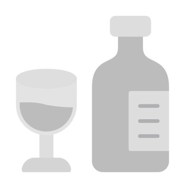 Şarap kadehi simgesi olan şişe, vektör illüstrasyonu 