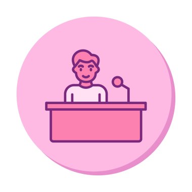 Yorumcular konuşma standında konuşma yapıyorlar, vektör illüstrasyonu