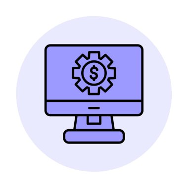 Dolar sembollü bilgisayar monitörü. İnternetten alışveriş konsepti. İnternetten kazanç, pazarlama. Vektör İllüstrasyonu