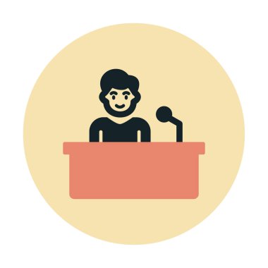 Yorumcular konuşma standında konuşma yapıyorlar, vektör illüstrasyonu