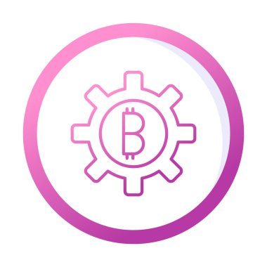 Bitcoin dişli çizgisi simgesi, vektör illüstrasyonu 