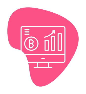 Bitcoin grafikli bilgisayar ekranı, vektör illüstrasyonu basit tasarım