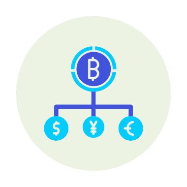 Bitcoin, dolar, avro ve yen sembollü para birimi yapısı 
