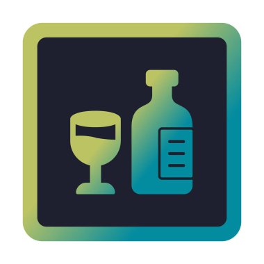 Şarap kadehi simgesi olan şişe, vektör illüstrasyonu 