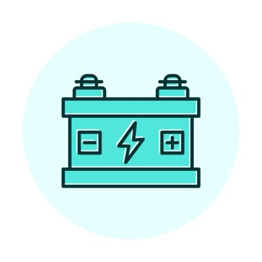 Araba aküsü simgesi. Ağ için Kataloglayıcı imza vektör simgesinin düz çizimi.