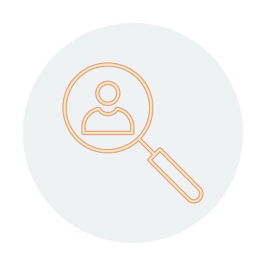 Arama simgesi, insan avatarıyla büyüteç, vektör illüstrasyonu