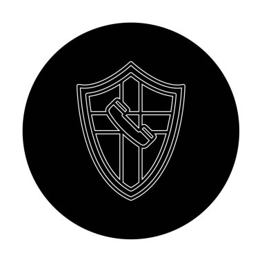 Eski moda telefon ahizesi simgesi olan bir kalkan. Güvenli telefon hattı. vektör çizimi tasarımı