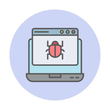 Kötü amaçlı yazılım ikonu vektörü tarafından enfekte edilen basit düz dizüstü bilgisayar