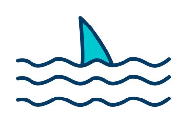 Deniz ikonunda köpekbalığı yüzgeci, vektör illüstrasyonu 