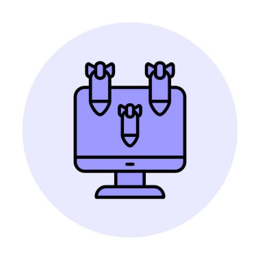 Dos hacker bombalı basit düz bilgisayar monitörü