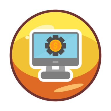 Dolar sembollü bilgisayar monitörü. İnternetten alışveriş konsepti. İnternetten kazanç, pazarlama. Vektör İllüstrasyonu