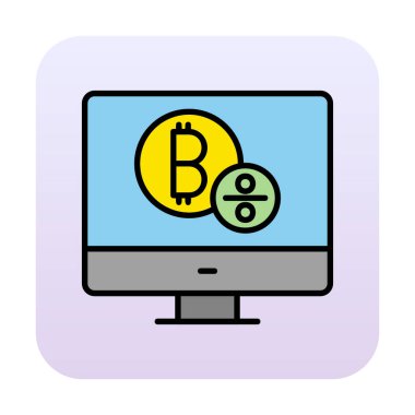Bitcoin işaret vektör simgesi olan bilgisayar monitörü. Sembol, logo çizimi. Vektör grafikleri