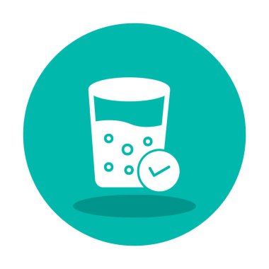 Kabarcıklı bir bardak su ve simge vektör illüstrasyonunu işaretle 