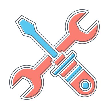 İngiliz anahtarı ve tornavida ikonu. Web için araç vektör simgesinin özet çizimi                              