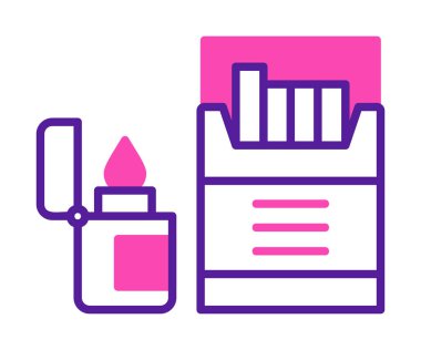 Sigara ve daha hafif ikonlu tütün sembolü, vektör illüstrasyonu 