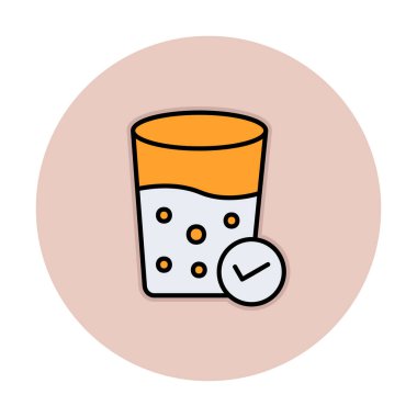 Kabarcıklı bir bardak su ve simge vektör illüstrasyonunu işaretle 