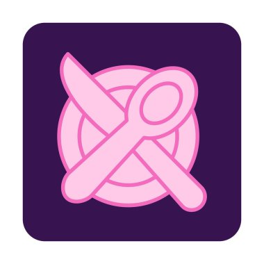 bıçak ve çatal tabakta, yemek ikonu, vektör illüstrasyonu  