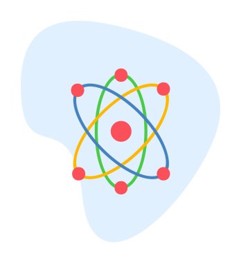 Moda düz biçimli atom simgesi, bilim simgesi vektör illüstrasyonu                     