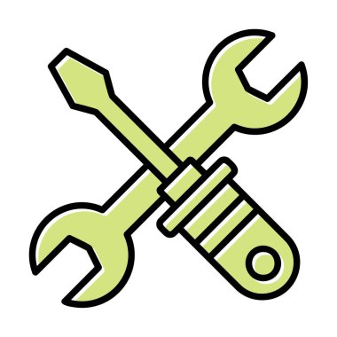İngiliz anahtarı ve tornavida ikonu. Web için araç vektör simgesinin özet çizimi                              