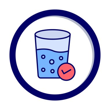 Kabarcıklı bir bardak su ve simge vektör illüstrasyonunu işaretle 