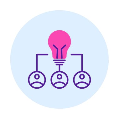 Takım Fikri, ampul ve iş dünyası ikonu, vektör illüstrasyonu