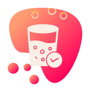 Kabarcıklı bir bardak su ve simge vektör illüstrasyonunu işaretle 