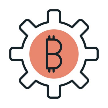 Bitcoin dişli çizgisi simgesi, vektör illüstrasyonu 