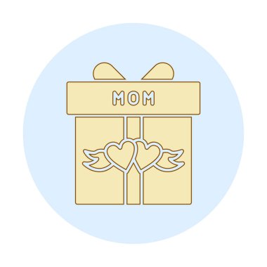 Anneler günü simgesi, kırmızı kalpli hediye kutusu ve anne metni, vektör düz simgesi 