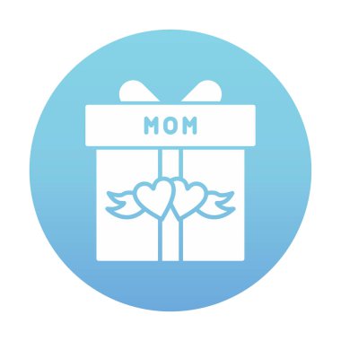 Anneler günü simgesi, kırmızı kalpli hediye kutusu ve anne metni, vektör düz simgesi 