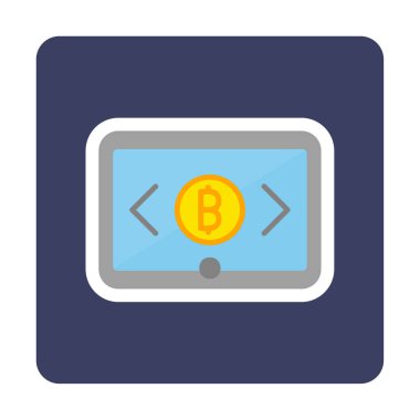 Bitcoin işaretli tablet ağ simgesi, vektör illüstrasyonu