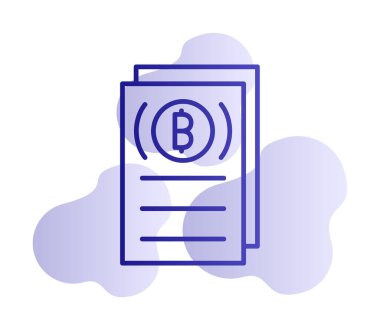 Belgeler ve bitcoin simgesinin vektör illüstrasyonu 